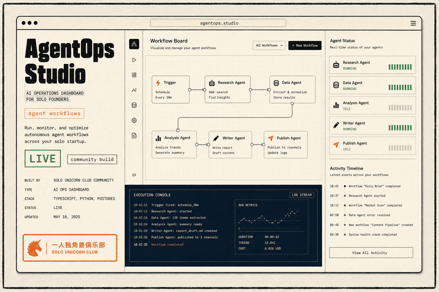 Fictional AgentOps Studio project website screenshot generated as a design placeholder