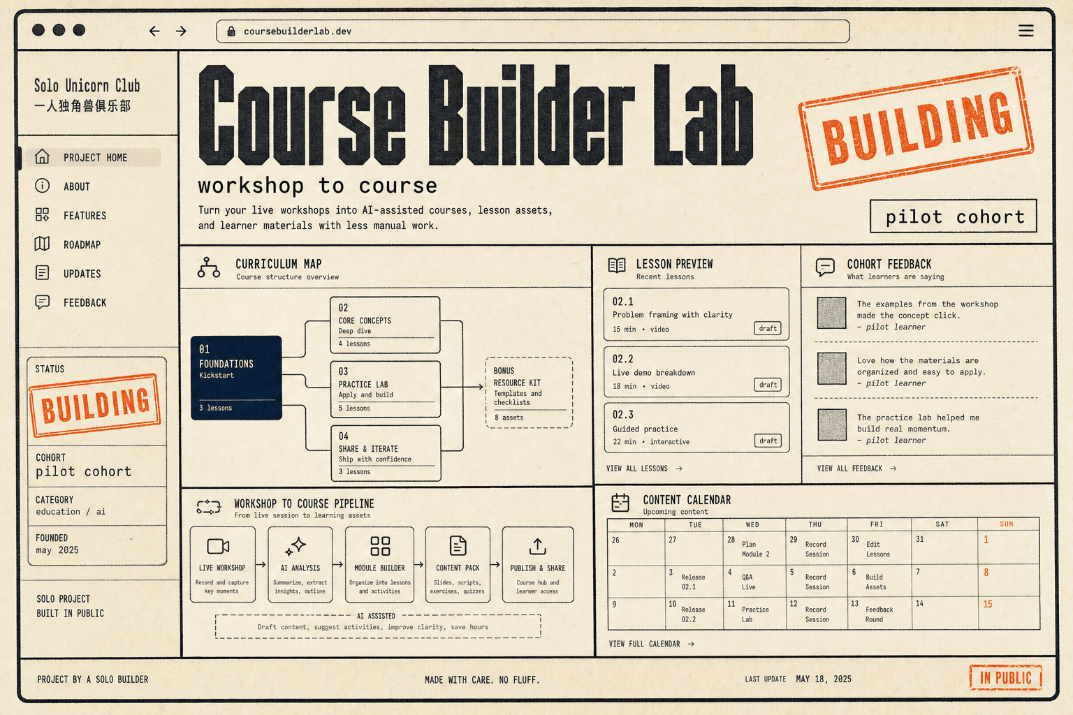 Fictional Course Builder Lab project website screenshot generated as a design placeholder