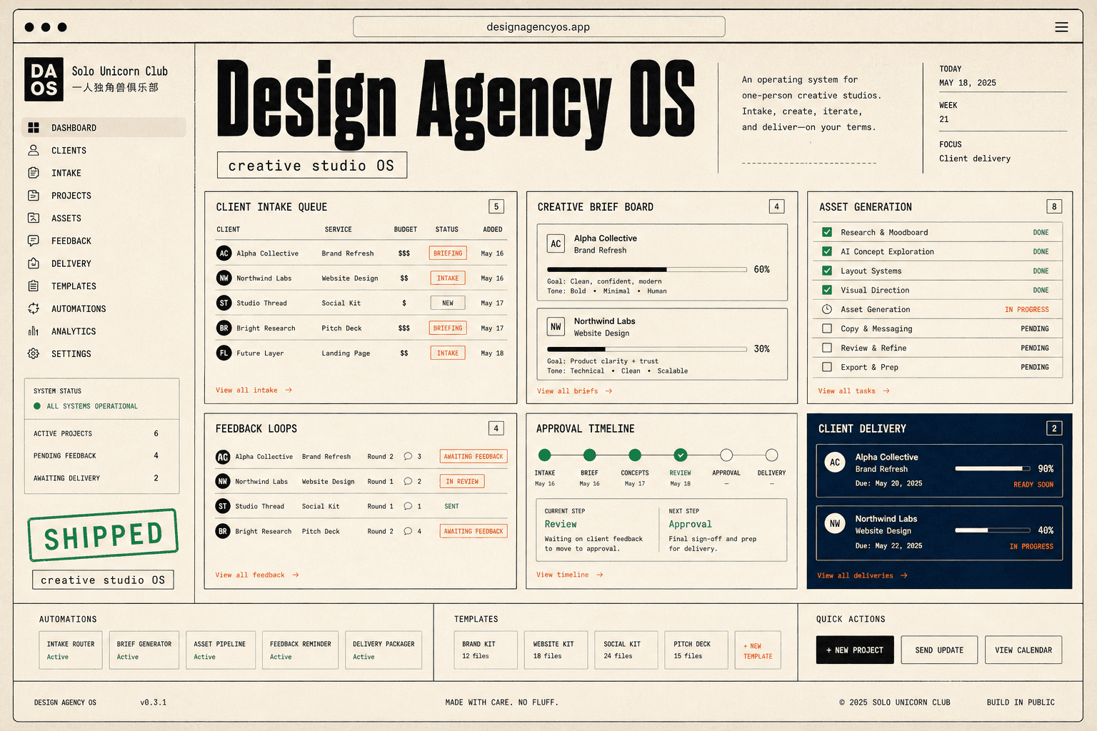 Fictional Design Agency OS project website screenshot generated as a design placeholder