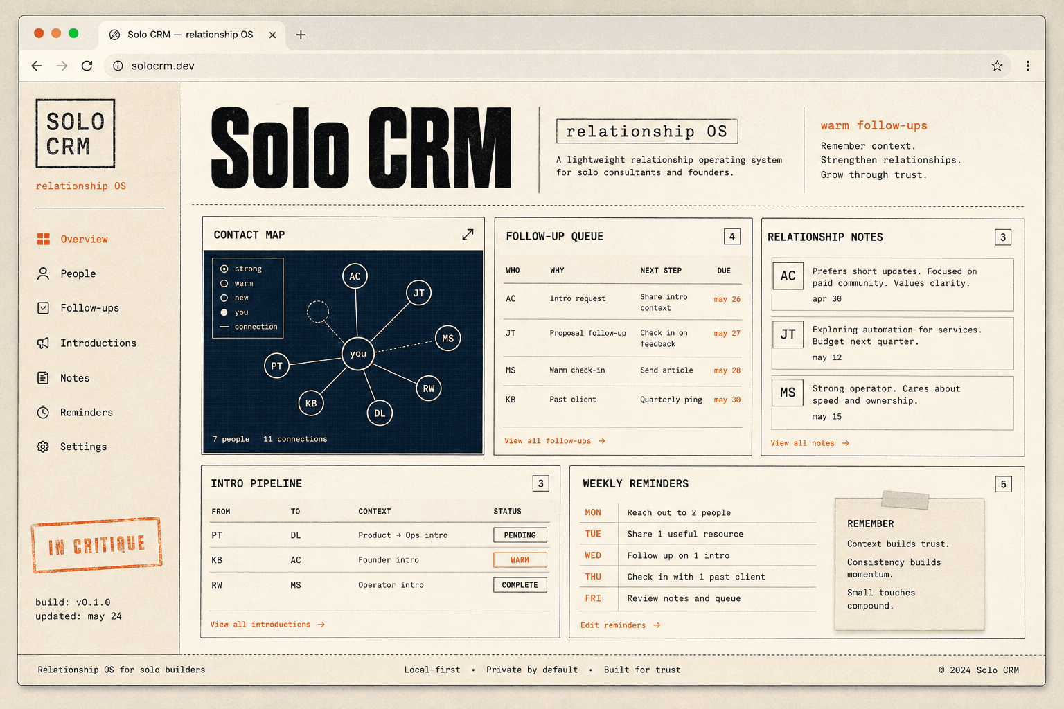 Fictional Solo CRM project website screenshot generated as a design placeholder